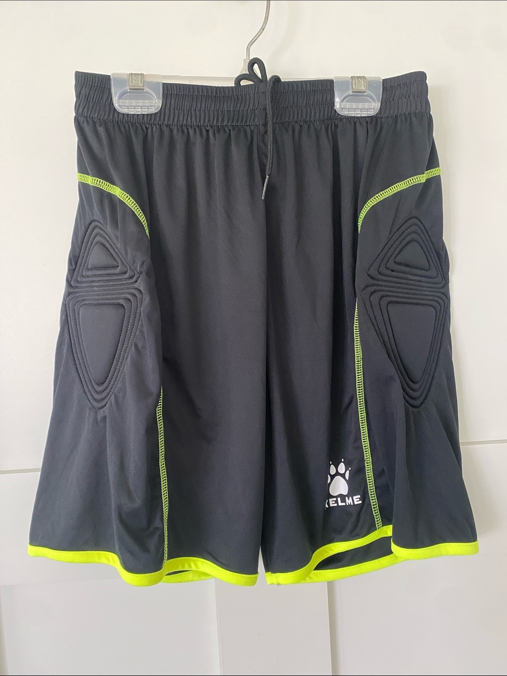 Kelme Men’s Black Athletic Padded Goalkeeper Shorts with Neon Yellow Trim